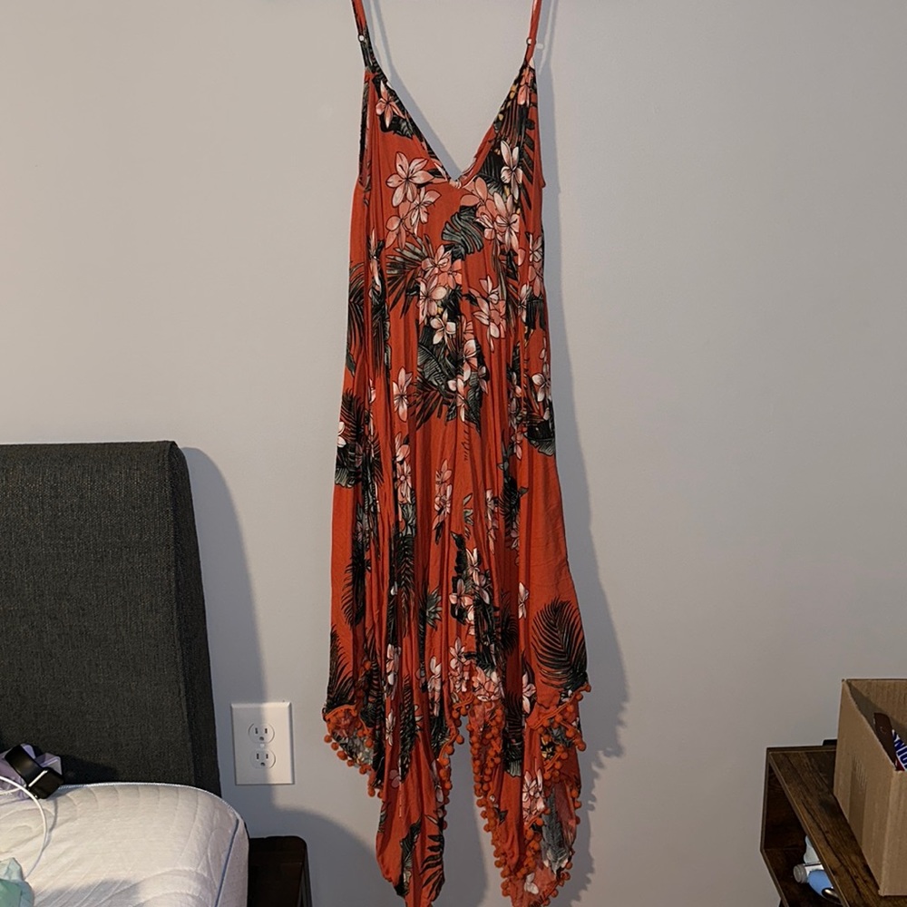Orange pineapple floral beach dress